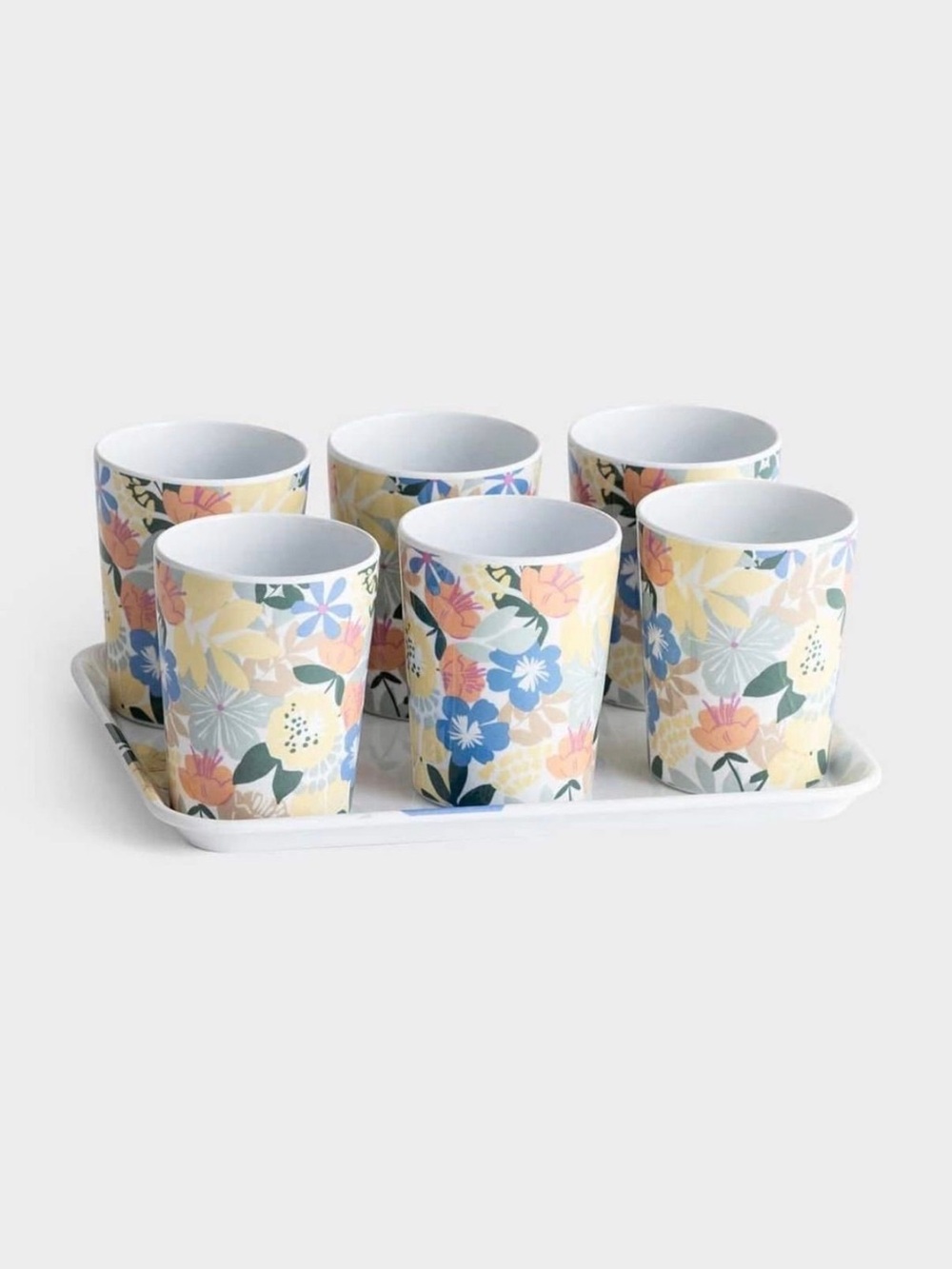 Floral Melamine Tumbler Set - Pastel Yellow & Blue (6-Pack)